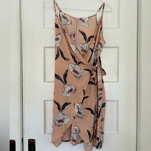 Peach floral wrap dress